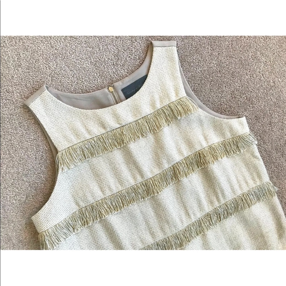 Anthropologie Cream and Gold Fringe Blouse